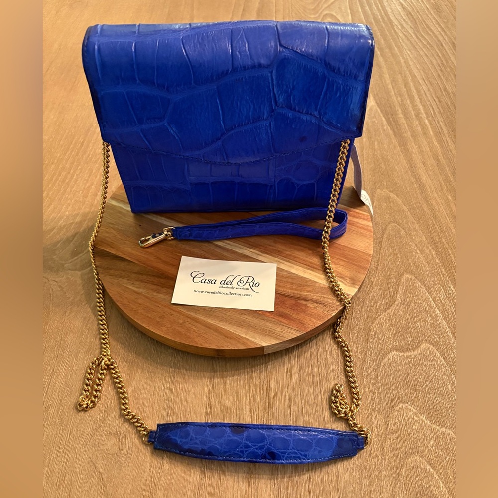 Casa Del Rio Classic Cyndi Alligator Crossbody Bag to Clutch in Cobalt Blue NWT